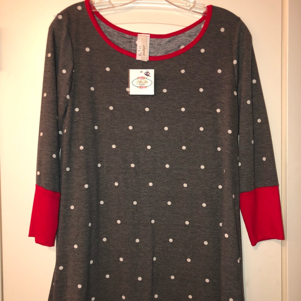 Boutique shirt! Lilypad Grey and red top!